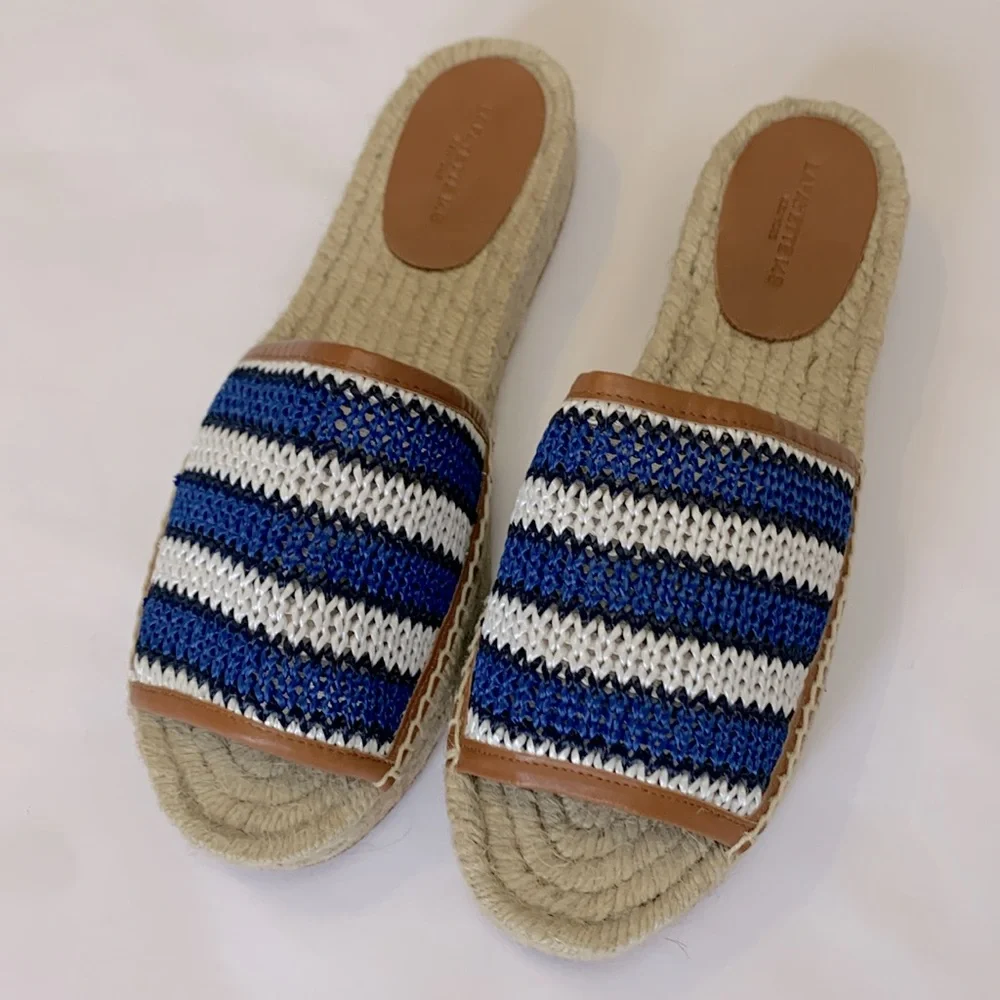 NWT Lafayette 148 Raffia Espadrille Slide EU 41/US 11 in Cobalt Multi